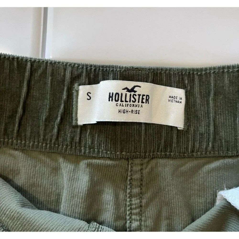 Hollister Corduroy Pleated Mini Skirt Womens S Army Green High Waist w Pockets